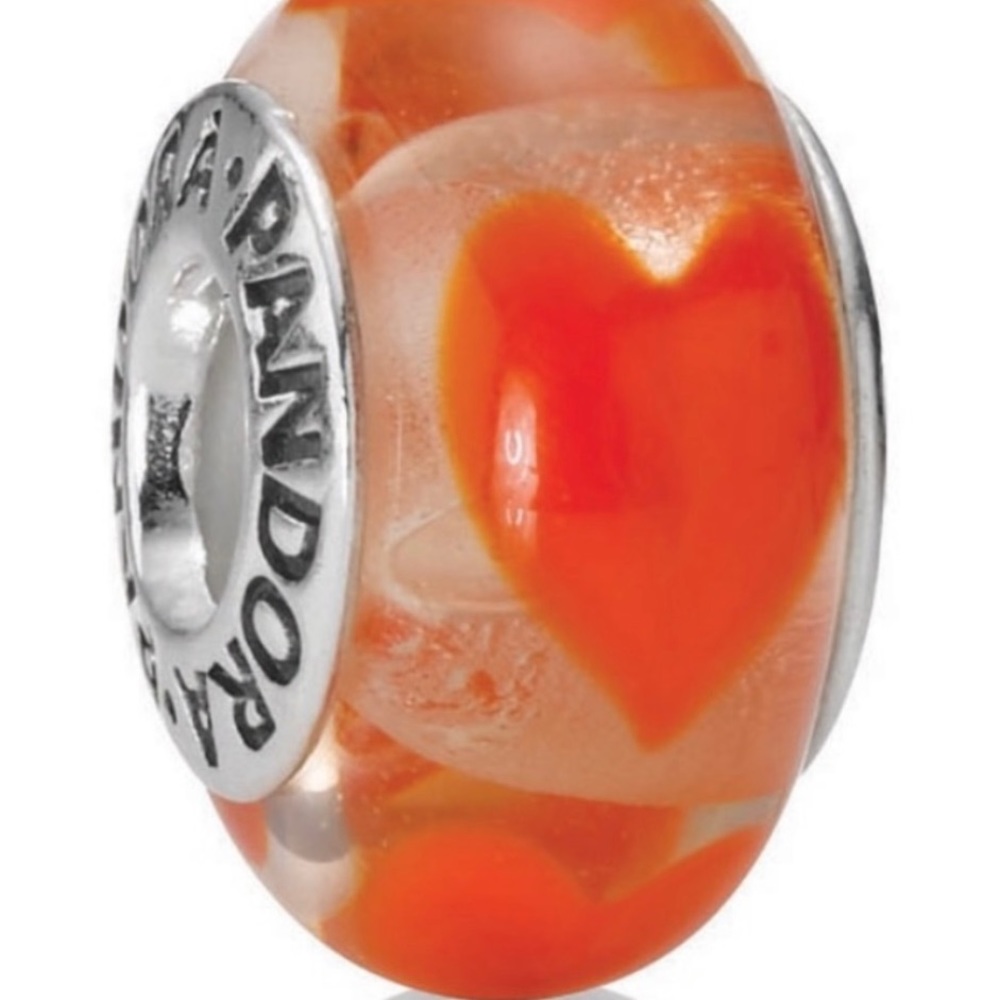Pandora Orange Heart Murano Glass Charm- retired
